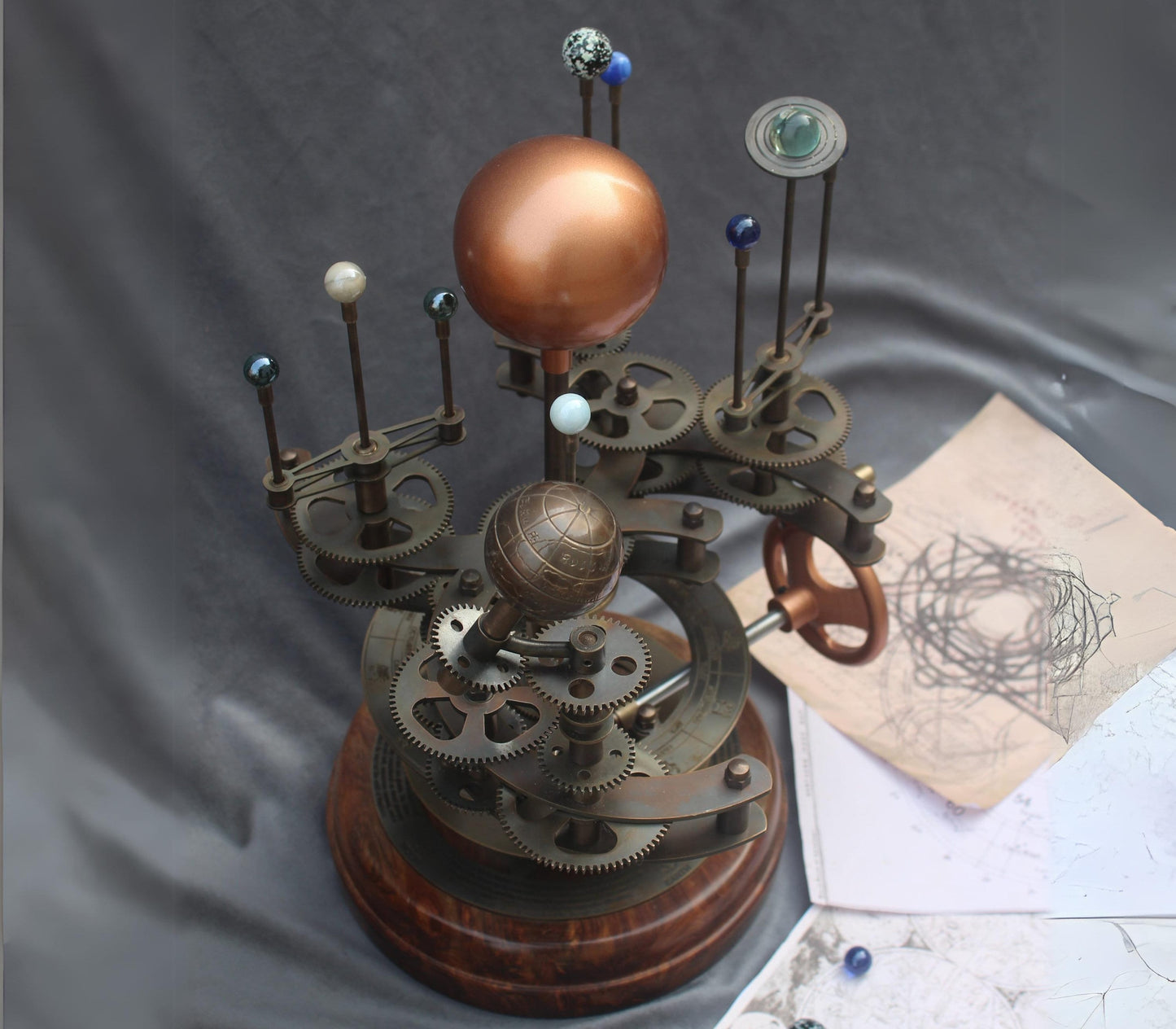 Solar System Celestial Model Fully Functional Antique Orrery with Saturn