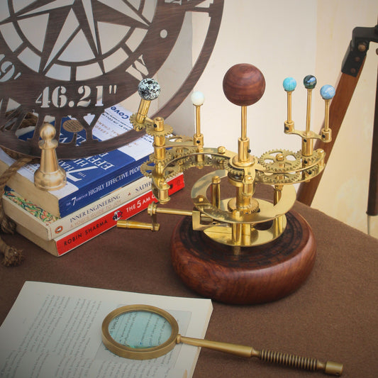 Brass Orrery a Luxury Art Piece for Book Shelves, A Functional Model of the Solar System with planets