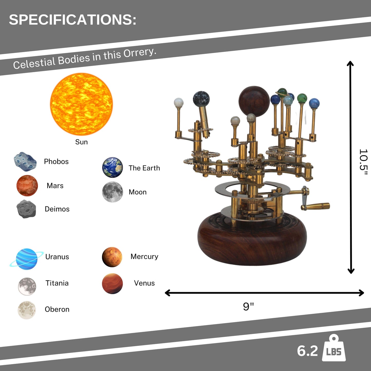 Luxury Decor Piece for Book Shelves Brass and Steel Orrery A Functional Model of the Solar System with planets