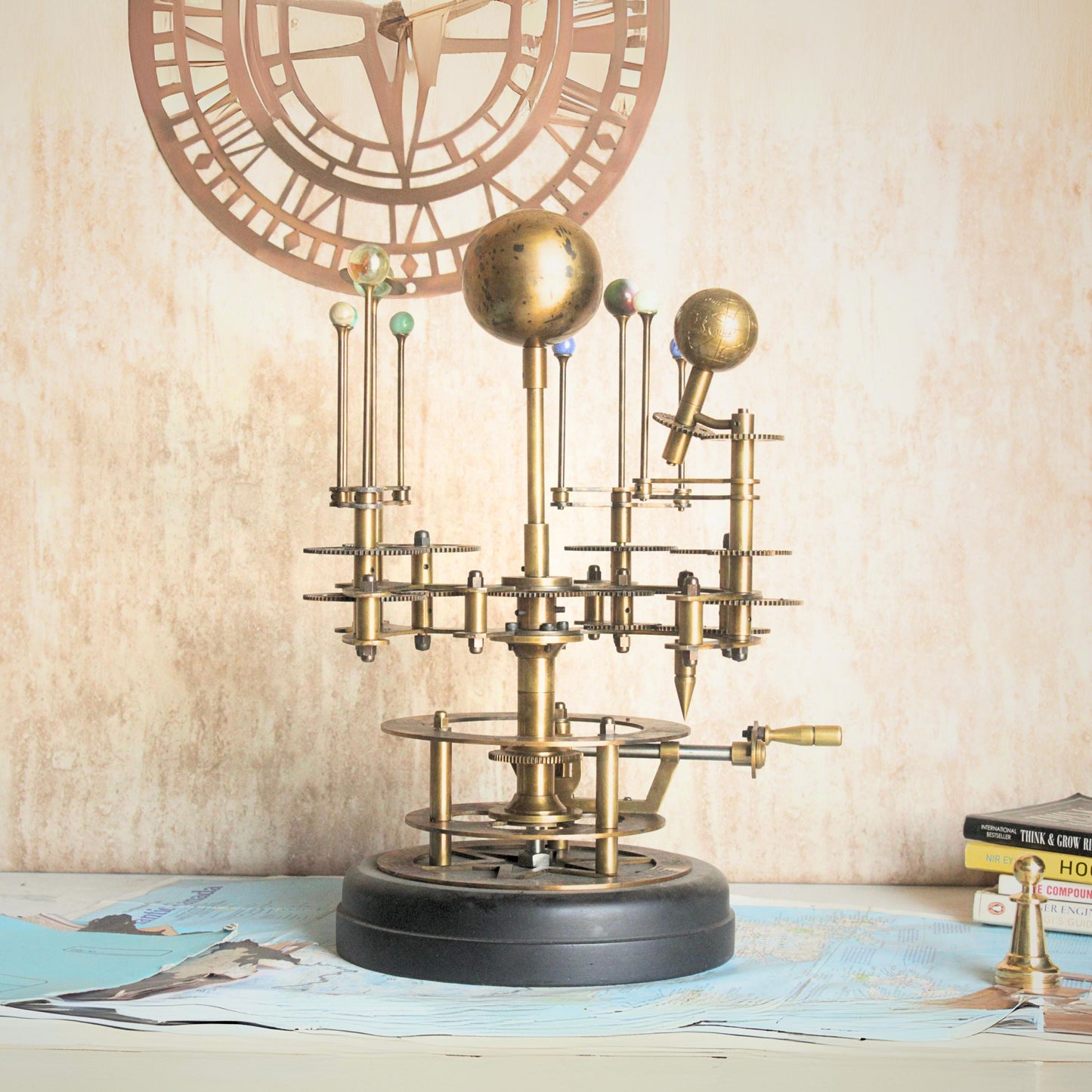 Rustic Orrery Solar System Celestial Model Fully Functional Antique Orrery with Saturn