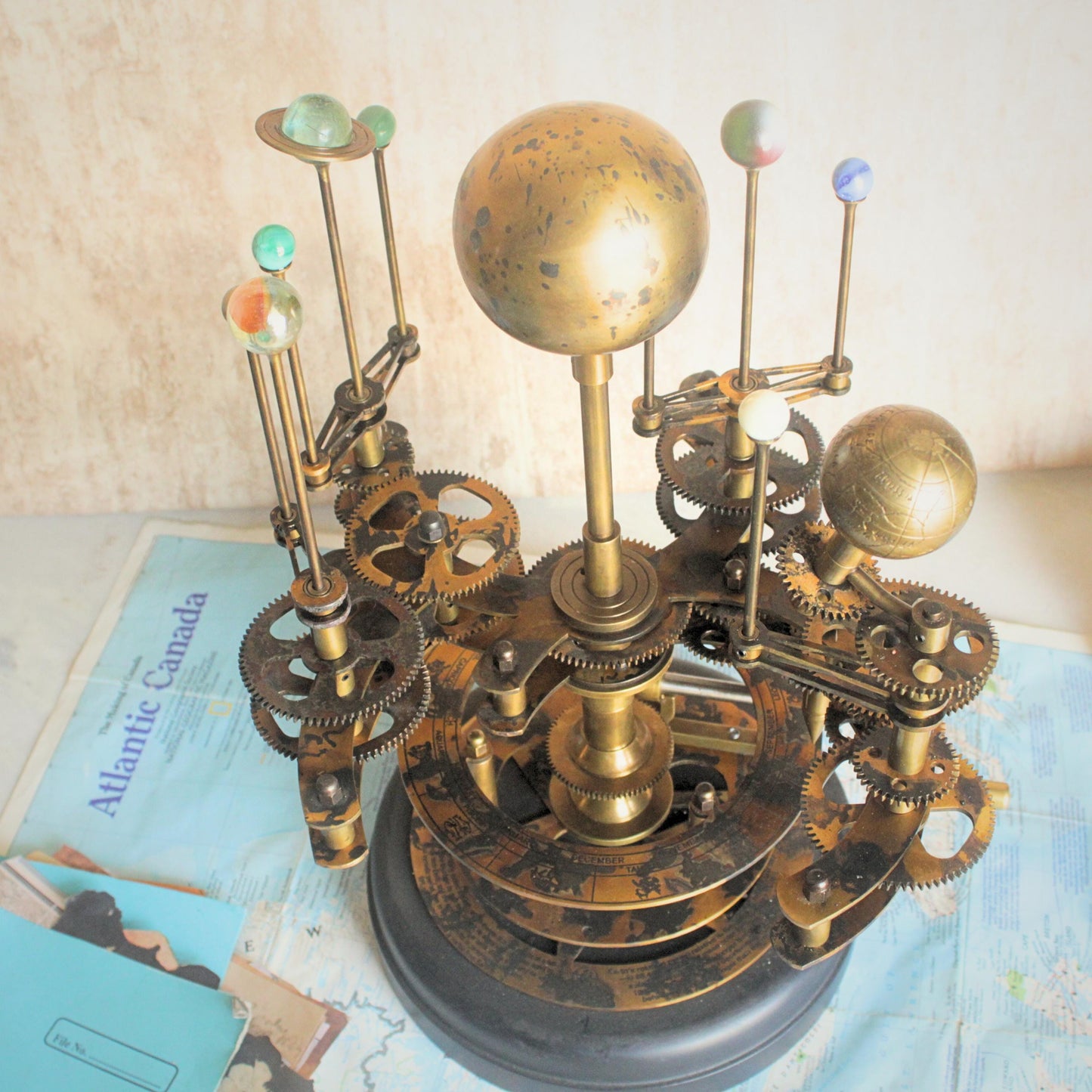 Rustic Orrery Solar System Celestial Model Fully Functional Antique Orrery with Saturn