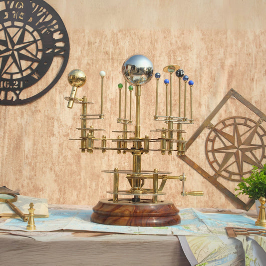 Luxury Art Piece for Book Shelves Brass and Steel Orrery A Larger Model of the Solar System with planets