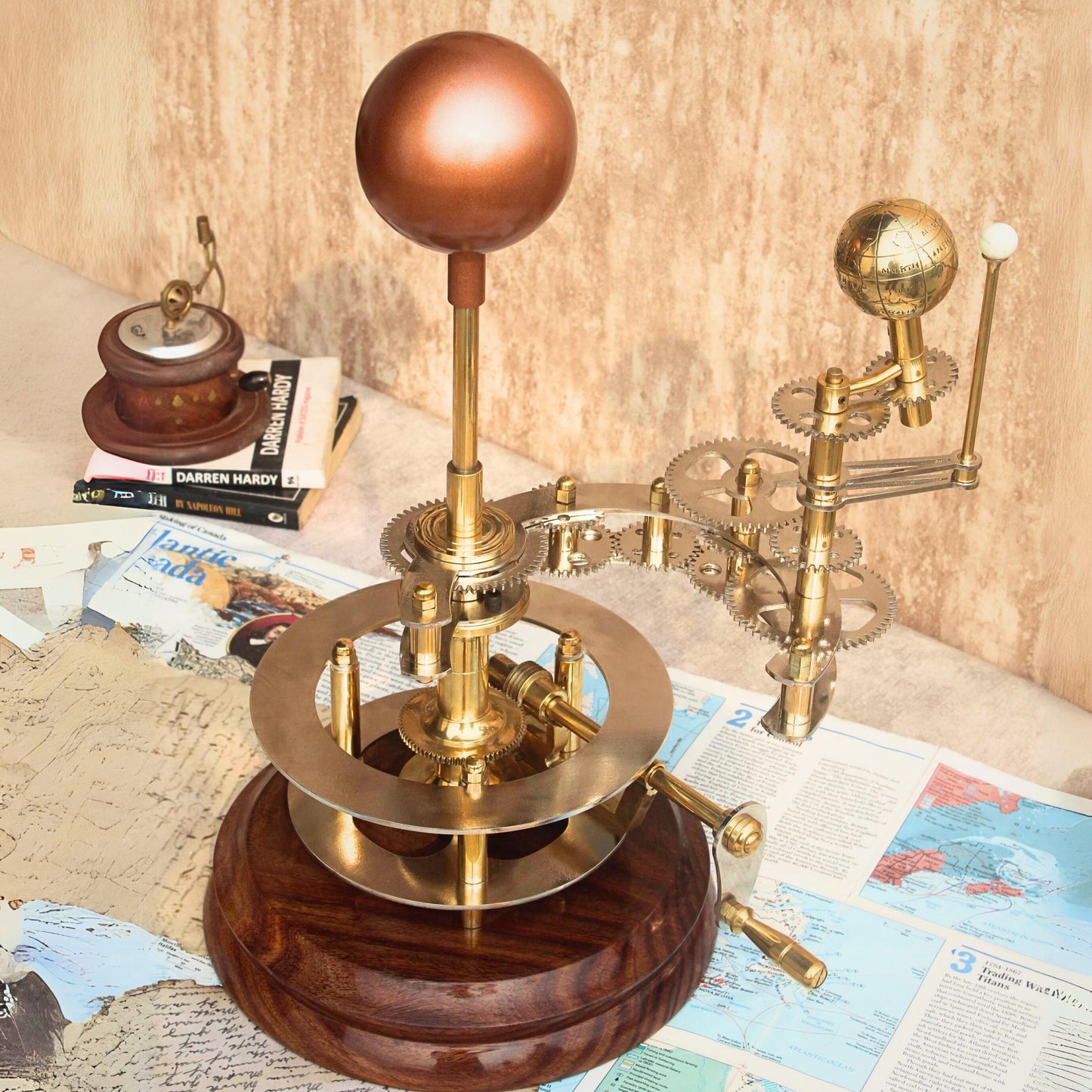 Orrery, Working of Earth, Moon around the Sun, Brass and Steel Made