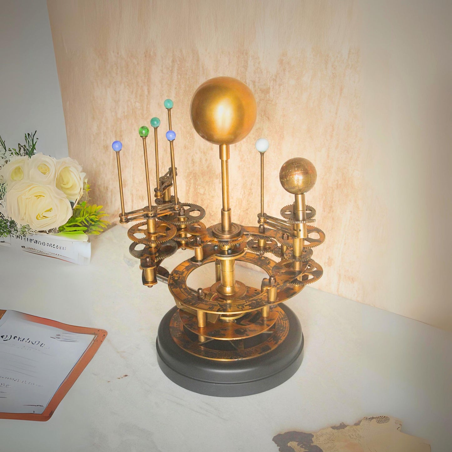 Rustic Solar System Model Fully Functional Tellurion Celestial Gift for Astro Lovers Orrery Antique Gift