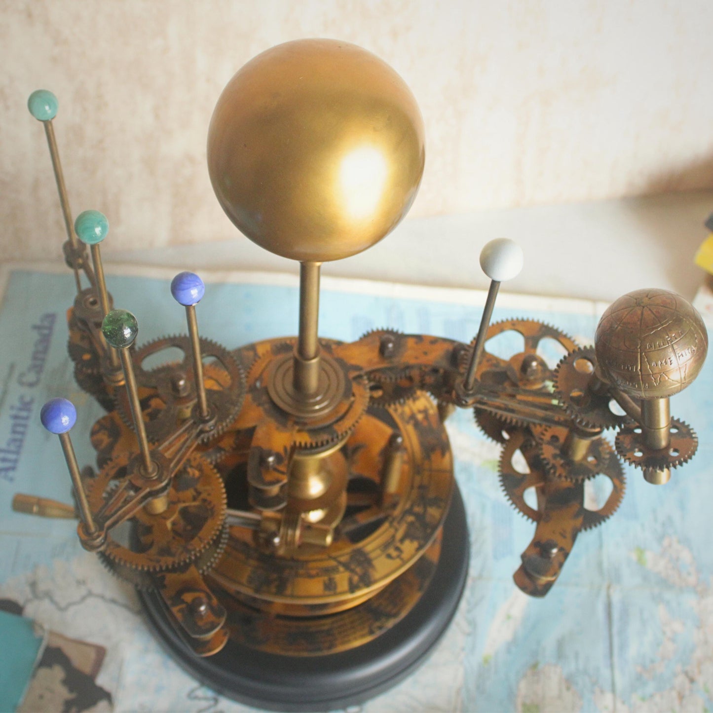 Rustic Solar System Model Fully Functional Tellurion Celestial Gift for Astro Lovers Orrery Antique Gift