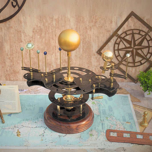 Vintage Decor Style Orrery, Piece for Book Shelves Brass and Steel Orrery A Functional Model of the Solar System with planets